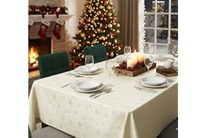 KAMACA Lotus Effekt Läufer Magic Stars mit Sternen Motiv - Fleckschutz Flüssigkeiten perlen ab farb- & formstabil stilvoller Glanz Advent & Weihnachten (Tischdecke 150x250 cm, Champagner/Creme)