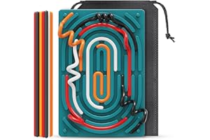 GICGIEO Sensory Activity Board, Silicone Fidget Toy, Duble Sided Design, with Travel Bag & 12 Strings, Tactile Sensory Toys Autism, Stress, Anxiety, ADHD & Autis, Suitable for Children 3-11 Years (Blue)