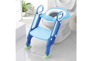 KEPLIN Adaptador WC para Niños con Escalera - Reductor WC para Niños Acolchado con Escalones Duraderos, Anchos y Antideslizantes, Borde Suave, Adecuado para Inodoros en Forma de V, U o O