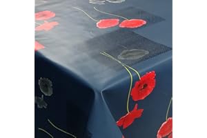 ‎DECOHOMETEXTIL Wachstuch Wachstischdecke Tischdecke Breite & Länge wählbar abwaschbare Gartentischdecke Klatschmohn Blau Grau 130 x 160 cm