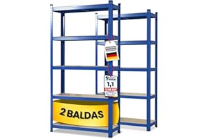 KARAT Estantería para Cargas Pesadas, Juego de 2 Unidades – Estantería sin Tornillos, estantería para sótano, estantería de Almacenamiento, 5 estantes Ajustables (Azul, 60x120x200 cm)