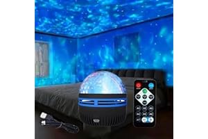 Hoidokly Projektor 2 w 1 Northern Lights and Ocean Wave projektor LED, ładowany przez USB, projektor gwiaździstego nieba z pilotem zdalnego sterowania, do sypialni, na imprezę, dekoracja (A)