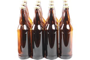 GOLDBEARUK Brown Glass Beer Bottles Pack of 12 Gold Caps - Homebrew (650ml)