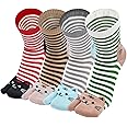 PUTUO Flip Flop Tabi Socks: Women Split Toe Socks Cotton Japanese Geta Socks Ladies Novelty Two Toe Socks with Funny Pattern, Size 4-9, 4 pairs