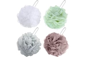 ‎FLINTRONIC flintronic 4 Stück Badeschwamm, Dusch-Luffa-Kugeln, Masche Schäumend Duschschwamm Körper, weich, langlebig, Extra Groß, Einfach Schäumend, für Reinigendes Körperpeeling & Peeling, 60g (Macaron-Farbe)