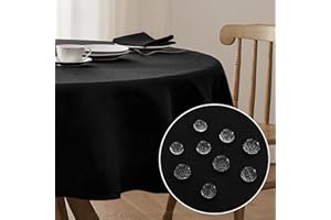 Softalker Mantel Redondo Antimanchas 160 cm Negro Mesa Impermeable Elegante Manteles mesas Redondas Textura Lino para cumpleaños Jardin Exterior Picnic Comedor Concina,Terraza,Otoño,Invierno,Navidad