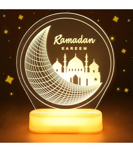 Cymwer Lampada a forma di luna vuota Eid Moon, in ferro battuto, luna cava, musulmana, luce artigianale, luce notturna a LED, decorazione a batteria, decorazione domestica e camera da letto