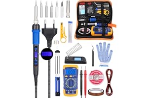 Zawaer Lötkolben Set, 20 PCS Lötkolben Set Elektronik, Lötkolben LED 60W, Einstellbarer Temperatur 200-480℃ Mit 5 Lötspitzen, Digital Multimeter, für Elektrotechnik Reparaturen Profi Hobbybastler.