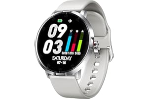 Emporia Watch Basic Smartwatch, zegarek z monitorowaniem snu, pomiarem tętna, pomiarem tlenu we krwi i ciśnieniem krwi, z krokomierzem, funkcją prognozy pogody, dla kobiet i mężczyzn, srebrny