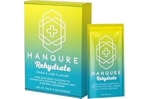 Hydration Sachets with Electrolytes for Rehydration & Fast Recovery by Hanqure, Formally Hangcure. Contains 6 Single Serving Sachets for Rapid Rehydration. (6 Servings, Lemon and Lime)