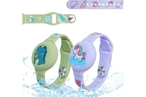 AXFEE 2Pezzi Bracciale in Morbido Silicone per Bambini, Compatibile con Apple Airtag, Protettiva GPS Bambini Anti-Perso, Localizzatore di Monitoraggio Regolabile(Unicorno B + Dinosauro B)