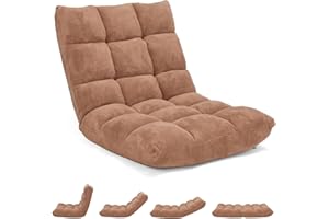 GOPLUS Chaise de Sol Pliante, Fauteuil Convertible Réglable à 14 Niveaux, Fauteuil Paresseux avec Velours Corail Confortable, Chaise de Méditation Rembourré, 105 x 56 x 15CM (Beige)