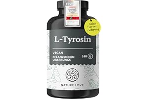 ‎NATURE LOVE Nature Love L-Tyrosin 240 vegane Kapseln - 1000 mg pro Tagesdosis - 4 Monate Reichweite - aus Fermentation, laborgeprüft und in Deutschland produziert - ohne unerwünschte Zusätze