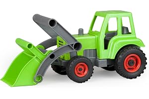 Lena 04213 EcoActives traktor med frontlastare, nyttofordon ca 35 cm, robust grön traktor med spade, naturlig trälukt tack va
