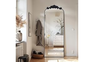 LunaMirror Filigree Specchi da terra, 146 x 44 cm, stile vintage, Sierlijke Gesneden Applicatie Retro Home Decor Specchio da parete per Woonkamer, Slaapkamer, Hal, Entree, nero