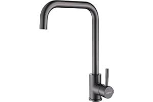 KINSE Kitchen Mixer Tap, 360° Swivel Kitchen Sink Faucet, Stainless Steel, Single-Handle, Gunmetal Grey