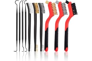 Rustark 10Pcs 7 inches Wire Brushes with Tools Set with Brass Nylon Stainless Steel Bristle Brush Head and Double-Ended Cleaning Brush Tools Scrubbing Wire Brush for Removing Rust Stains Deep Cleaning