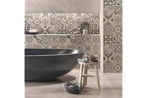 RE-COVERTILES - Autocollants Carrelage Salle de Bain et Cuisine 24 Pcs 10x10 cm - PS00154 Décoration murale en carrelage mosaïque PVC imperméable style carreaux de ciment Azulejos