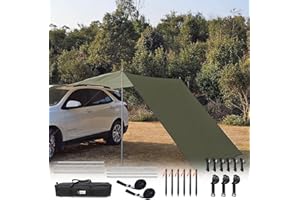 HipierFx Car Awning with Pole 3m x 5m SUV Sun Shelter Outdoor Camping Tarp Waterproof Canopy Shade Hammock Tarp