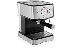 Princess 249415 Máquina de café Espresso, Compatible con cápsulas Nespresso, monodosis ESE y café molido, 1 o 2 tazas, 20 bares de presión, Depósito extraíble de 1.5L, con espumador de leche, 1100 W