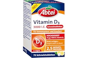 Abtei Vitamin D3 3000 I.E. - unterstützt Immunsystem und Knochen - glutenfrei, laktosefrei und vegetarisch - 75 Schmelztablet