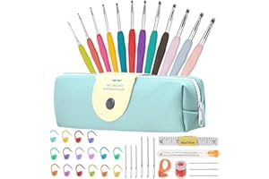 YINVA 41Pack Crochet Hooks Set,Knitting Accessories Tools with Case,Aluminum Knitting Needle,Ergonomic Soft Grip Handles, 2.0mm-8.0mm