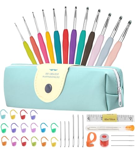 Kit De 29 Crochets à Tricoter GLARKS - 9 Tailles De 2 à 6 Mm, Ergonomiques Avec Poignées En Caoutchouc, Inclus Aiguilles à Fil Et Marqueurs - 10