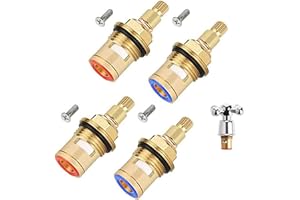 OCKYUNOO 4 Stück Messing Keramik Scheibe Wasserhahn Kartusche Ventil, Wasserhahn Kartusche Ventil Ersatz, Universal Wasserhahn Ventile, Wasserhahn Ventiloberteil, für Zuhause, Büro, Küchenarmatur (Rot, Blau)