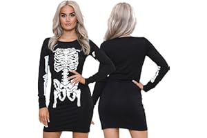 NOROZE Mujeres Halloween Esqueleto Vestido Cráneo Hueso Rojo Sangre Corazón Niñas Disfraz Amoldeado al Cuerpo Novedad Vestido de Fiesta