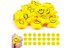 Ainiv 24 Stück Stern Lächeln Gesicht Stressbälle, 5.2cm Stern Schaum Smile Ball Sternform Stressball Relief Stern Stress Ball Lächeln Stressball für Schule Belohnung Student Party Tasche Füllstoffe