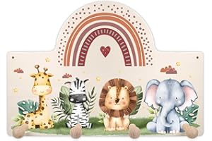 LIGNE DE GRAVURE GRAVURZEILE Armoire enfant pour chambre de bébé Patères en bois avec de beaux motifs pour filles et garçons décoration chambre d'enfant sans personnalisation