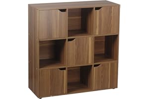 BRIGROS LA VOGLIA DI FARE WeHome - mobiletto libreria per ingresso Cubo Moderno Mobiletto Armadietto Scaffale dal design e colori moderni Scaffale per Casa e Ufficio Porta Libri CD (9 cubi, Rovere scuro)