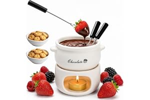 Chokladfondue, keramisk chokladfondue gryta set med 3 gafflar 2 tallrikar