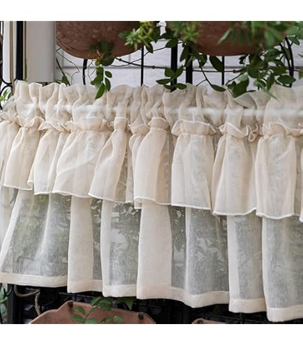 Tenda Da Cucina Corta Con Mantovana - Lino/cotone, Stile Floreale, 90x30cm - Foto 9