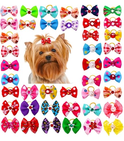 Lot De 12 Nœuds à Poils Bouclés Avec Élastique Pour Chien/Chat - Style Quotidien, 6 Couleurs - 10