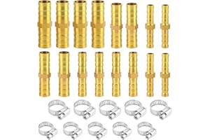 RISF 16 Pièces raccord de tuyau en laiton, 10 Pinces raccord de tuyau droit, conduite d'air, conduite de carburant (6 mm/8 mm/10 mm/12 mm)