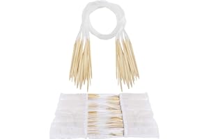 Curtzy Agujas Circulares de Bambú Set con Bolsa de Almacenaje (16 Pares) 16 Tamaños de 2 mm a 12 mm - Agujas de Tejer con Tubos de Plástico para Proyectos de Tejer Ganchillo