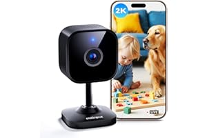 Outinput 2K Plug-in Überwachungskamera Innen, WLAN Indoor Kamera mit Nachtsicht, Hundekamera mit App, Bewegung&Geräusch-Erkennung, 2-Wege-Audio, Sirene, SD&Cloud-Speicher, für Baby&Haustiere, Schwarz