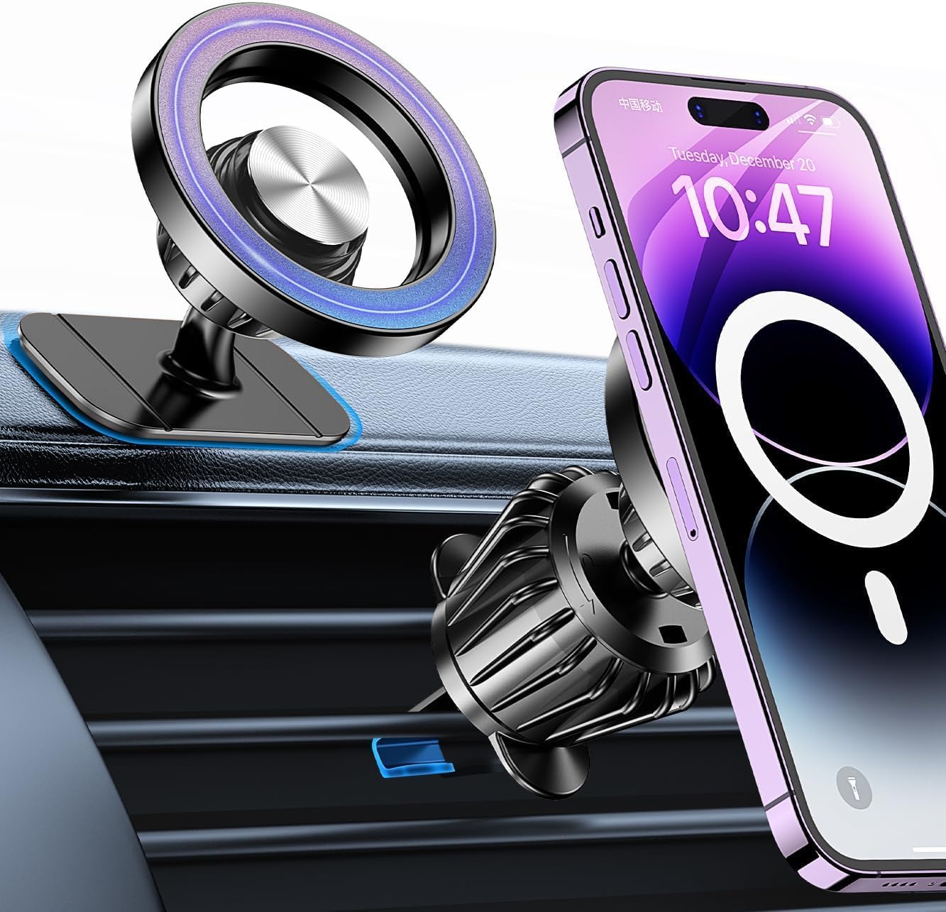 Support de téléphone portable de voiture avec Magsafe【20 Puissant Magnétique】Support de téléphone Voiture Magnétique 【360° Rotation】Porte téléphone voiture pour tableau de bord et prise d'air de