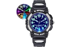 DTKID Orologio analogico per bambini,ragazza,ragazzo,7 luci colorate, impermeabile 3 ATM, facile da leggere, orologio per l'insegnamento del tempo per ragazzi, orologio da polso con cinturino morbido