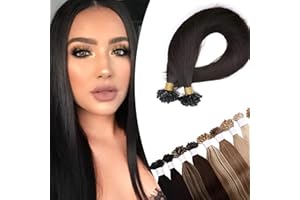 SEGO Extension Cheratina Capelli Veri Set da 100 Ciocche 50g - 100% Remy Human Hair Pre-bonded senza Clip 40cm #1B Nero Naturale