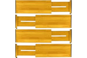 BEDECO Bambusowe przegrody do szuflad, regulowany, 4-częściowy organizer - sprężynowy, rozszerzalny 43-56 cm, do domu, biura, komody, sypialni/łazienki