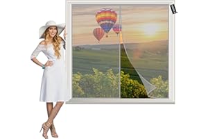 AMZSUN Moustiquaires pour Fenetres 60x100cm Rideau Maille Anti Moustique Mouche Fermeture Automatique-Antimoustique sans Perçage pour Cuisine/Salon/Chambre Gris