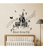 Tanlaby Stickers Muraux Peter Pan – Château Noir Never Grow Up, Autocollants Chambre Bébé Enfant, Décoration Magique Pépinière