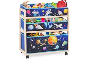 HOMCENT Kinder-Spielzeug-Organizer mit Rädern und 6 Aufbewahrungsbehältern mit großer Kapazität zur Aufbewahrung von Spielzeug für Kinderzimmer, Jungenzimmer(Stern)
