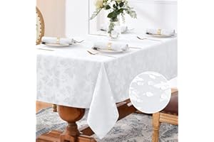 Romanstile obrus odporny na plamy 240 x 140 cm prostokątny biały obrus na 6-8 miejsc obrus żakardowy obrus wodoodporny dekoracyjny na przyjęcie urodzinowe, kuchnia, jadalnia, 1 sztuka