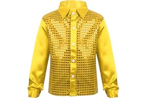 Rswnyirn Kids Boys Sparkly Sequins Jacket Blazers Long Sleeve Shirt Top for Latin Jazz Dance Stage Performance