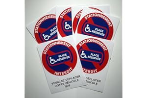 DIRODISTRIB 100 Autocollants stationnement Interdit. Place réservée handicapés. 10,5 x 14,8 cm. Stationnement abusif sur Place PMR. Voiture Mal garée.