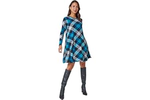 Roman Originals Tunic Dress with Pockets for Women UK Ladies Swing Fit & Flare Skater Slouch Stretchy Casual Smart Winter Jersey Pull On Relaxed Work Office 3/4 Long Sleeves