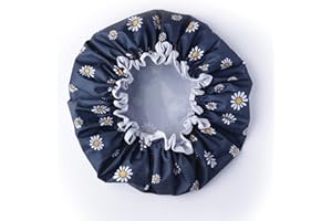 SARG Premium Double Layer Shower Cap for Women with Unique Flower Design- Reusable Shower Cap for Hair - Waterproof Plastic Cap - Shower Caps for Long, Short and Curly Hairs